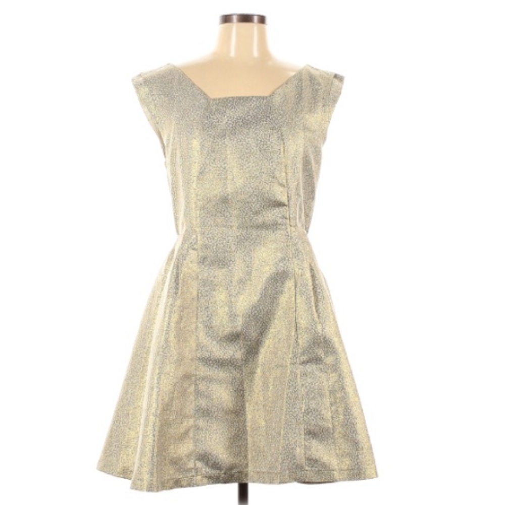 Esley NWT Holiday Gold Metallic Cocktail Party Fit & Flare Dress Size L